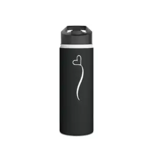 18oz Black Personalized Water Bottle – Name with Heart Design