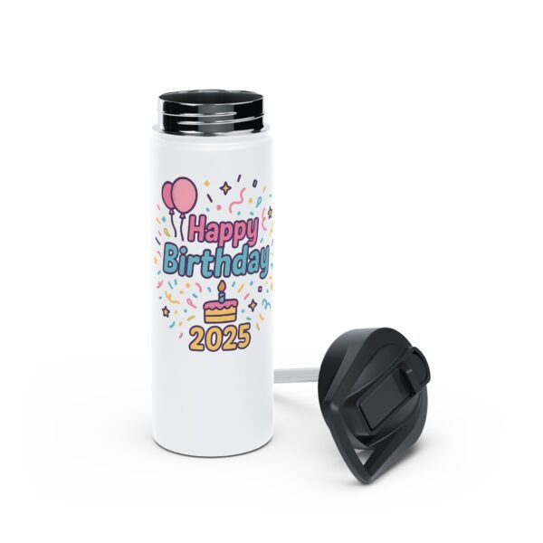 18oz Personalized Birthday Bottle – “Happy Birthday 2025” Confetti Design with Cake & Balloons - Image 3