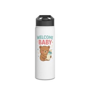 18oz White Personalized Bottle – Welcome Baby Design with Name & Heart