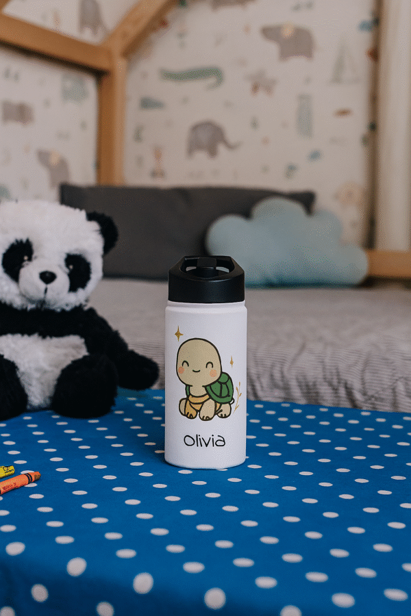 12 oz Custom Kids Bottle – Cute Turtle with Stars - Image 3