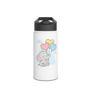 12 oz Custom Kids Bottle – Baby Elephant with Balloons Design