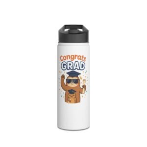 18oz Matte Bottle – Graduation Celebration Design with Cool Sloth & Custom Name