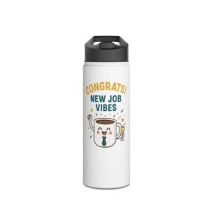 18oz Personalized Bottle – “Congrats! New Job Vibes” with Coffee Mug Character