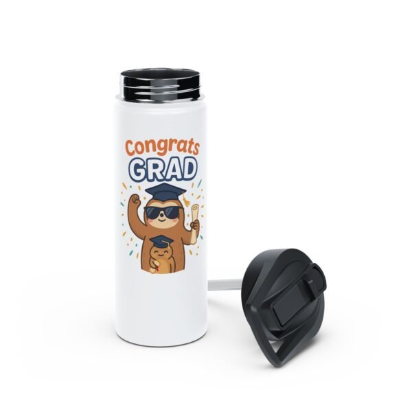 18oz Matte Bottle – Graduation Celebration Design with Cool Sloth & Custom Name - Image 3