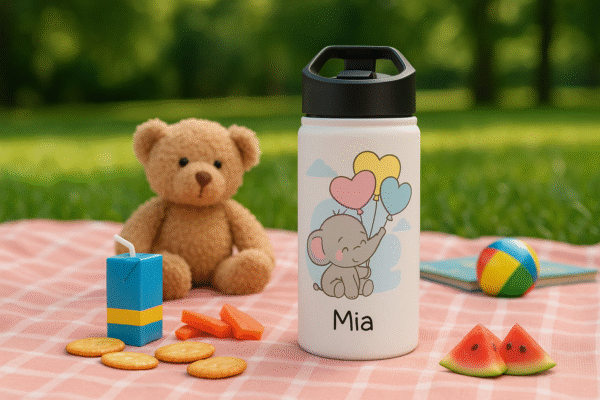 12 oz Custom Kids Bottle – Baby Elephant with Balloons Design - Image 5