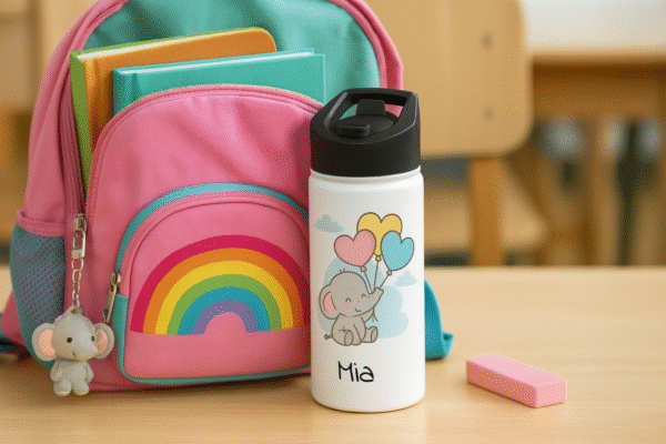 12 oz Custom Kids Bottle – Baby Elephant with Balloons Design - Image 7