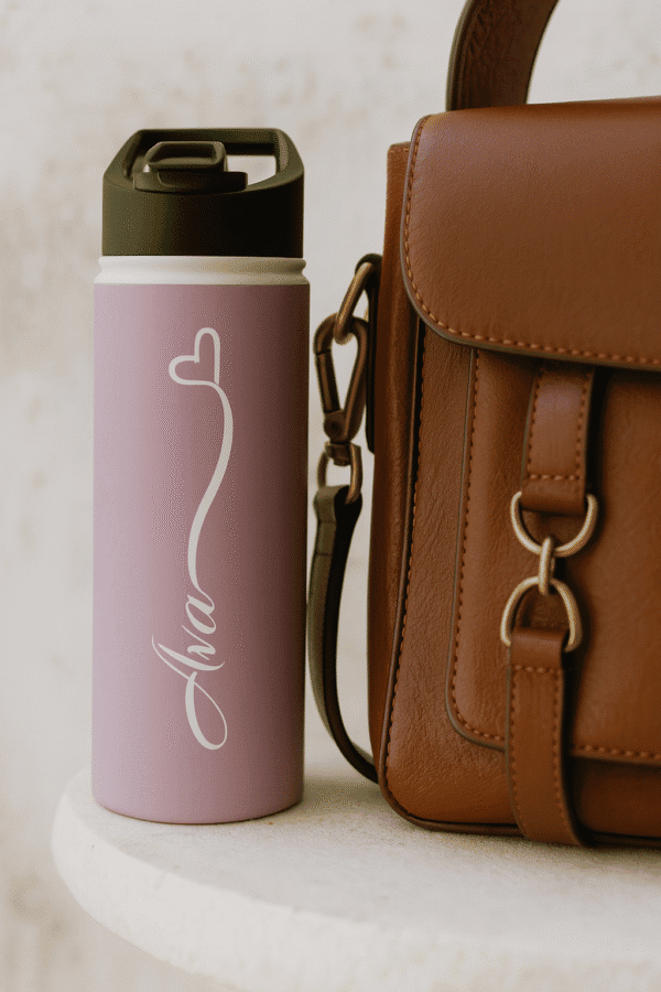 18oz Lavender Personalized Bottle – Name with Heart Design in White - Image 7