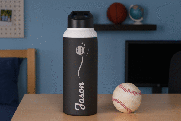 32 oz Matte Black Baseball Grind Thermal Bottle - Image 4