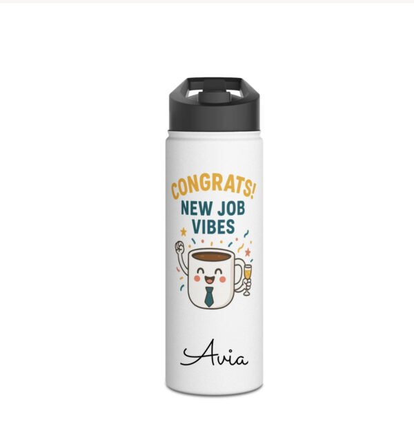 18oz Personalized Bottle – “Congrats! New Job Vibes” with Coffee Mug Character - Image 3