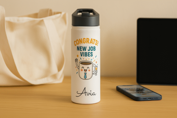 18oz Personalized Bottle – “Congrats! New Job Vibes” with Coffee Mug Character - Image 5