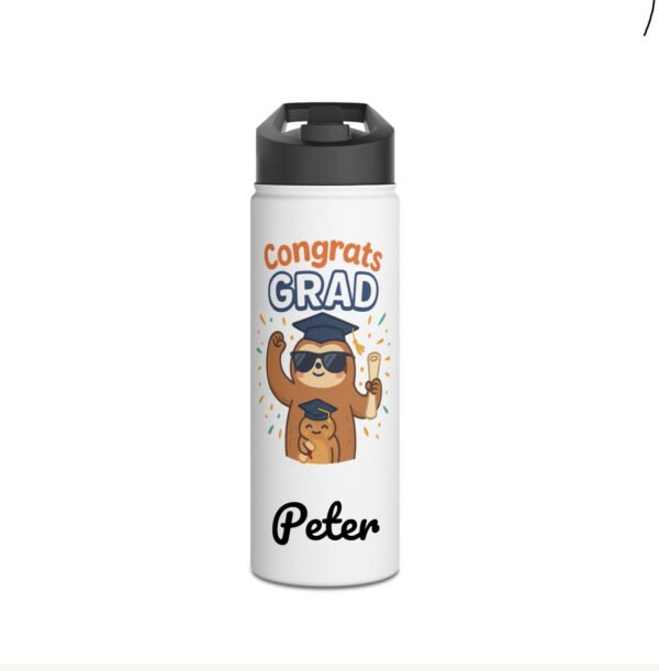18oz Matte Bottle – Graduation Celebration Design with Cool Sloth & Custom Name - Image 2