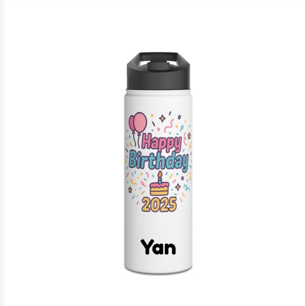 18oz Personalized Birthday Bottle – “Happy Birthday 2025” Confetti Design with Cake & Balloons - Image 2