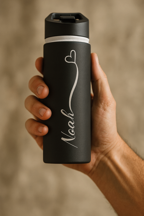 18oz Black Personalized Water Bottle – Name with Heart Design - Image 7