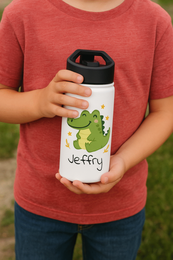 12 oz Custom Kids Bottle – Cute Crocodile Design - Image 9