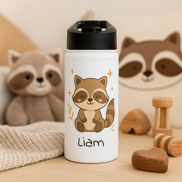 12 oz Custom Kids Bottle – Baby Raccoon with Stars - Image 5