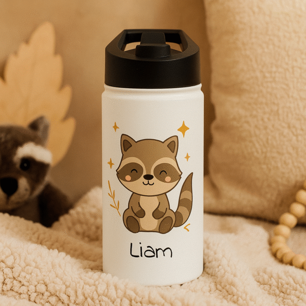 12 oz Custom Kids Bottle – Baby Raccoon with Stars - Image 6