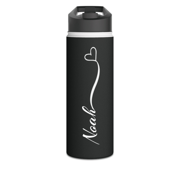 18oz Black Personalized Water Bottle – Name with Heart Design - Image 2