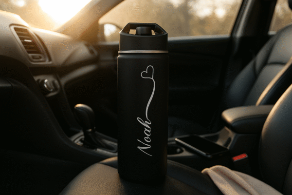 18oz Black Personalized Water Bottle – Name with Heart Design - Image 4