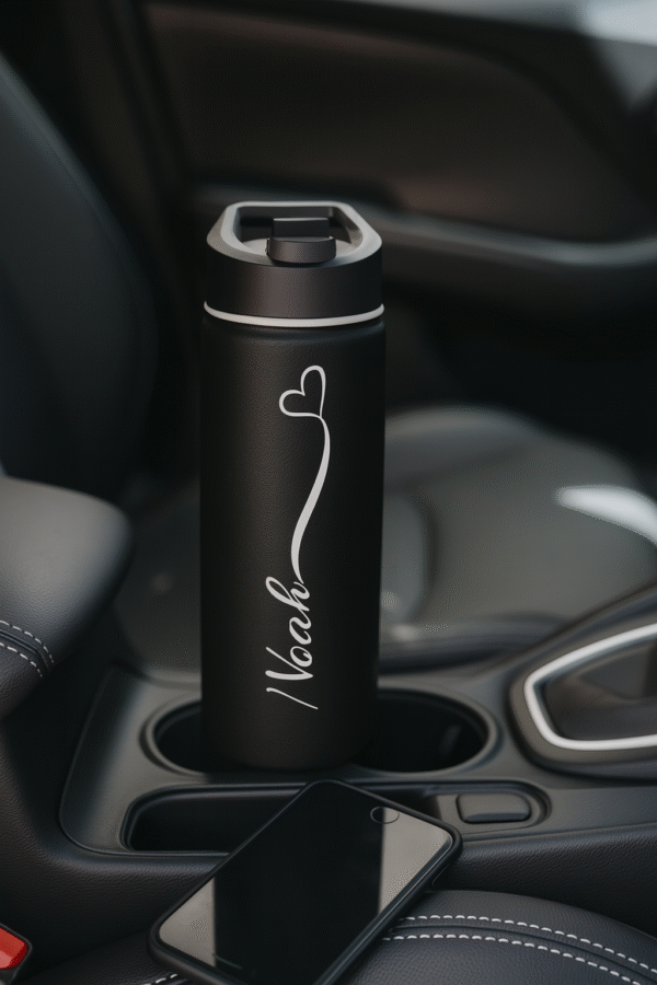 18oz Black Personalized Water Bottle – Name with Heart Design - Image 5