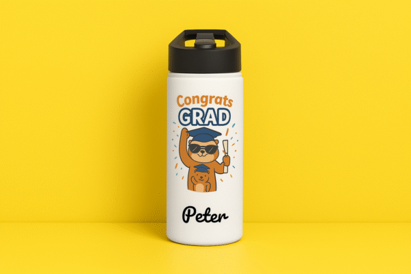 18oz Matte Bottle – Graduation Celebration Design with Cool Sloth & Custom Name - Image 6