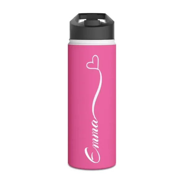 18oz Pink Personalized Water Bottle – Name with Heart Design - Image 5