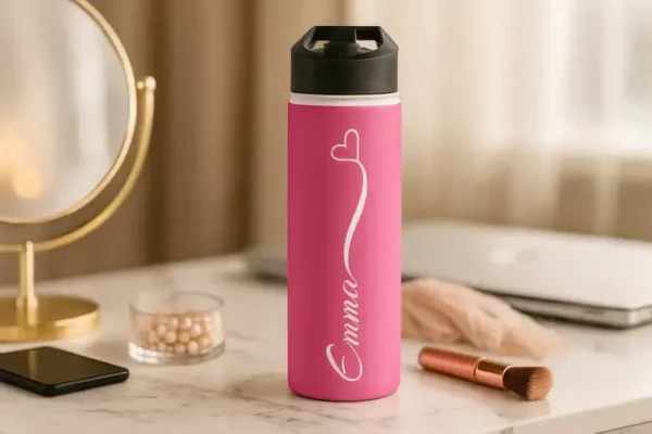 18oz Pink Personalized Water Bottle – Name with Heart Design - Image 6