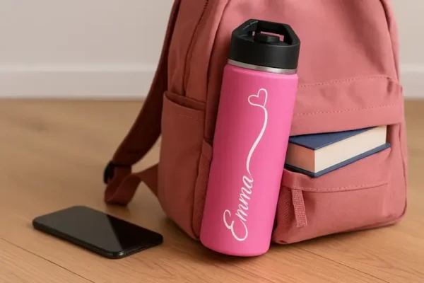 18oz Pink Personalized Water Bottle – Name with Heart Design - Image 7
