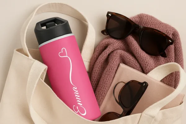 18oz Pink Personalized Water Bottle – Name with Heart Design - Image 8