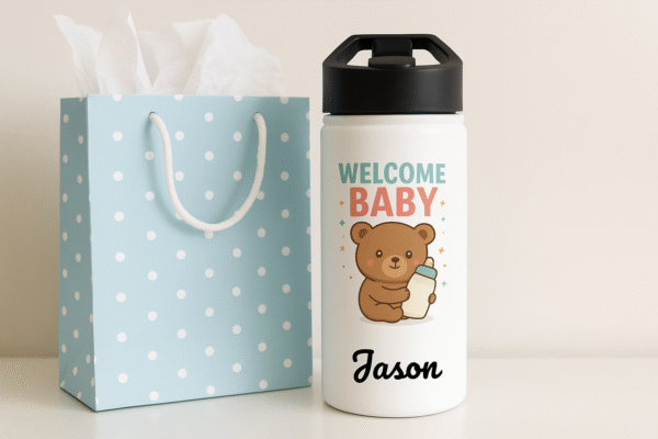 18oz White Personalized Bottle – Welcome Baby Design with Name & Heart - Image 5