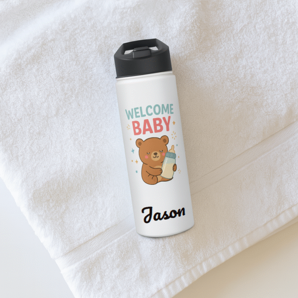 18oz White Personalized Bottle – Welcome Baby Design with Name & Heart - Image 6