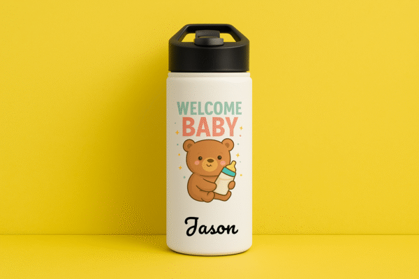 18oz White Personalized Bottle – Welcome Baby Design with Name & Heart - Image 7
