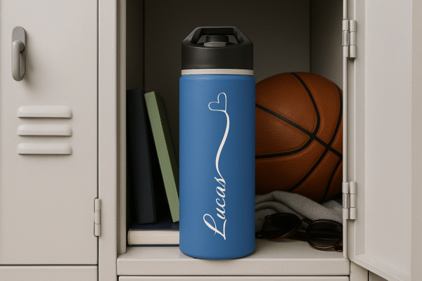 18oz Blue Personalized Water Bottle – Name with Heart Design for Boys or Everyday Gifts - Image 3