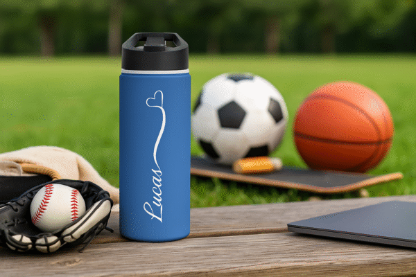 18oz Blue Personalized Water Bottle – Name with Heart Design for Boys or Everyday Gifts - Image 4