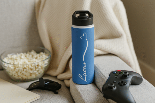 18oz Blue Personalized Water Bottle – Name with Heart Design for Boys or Everyday Gifts - Image 5