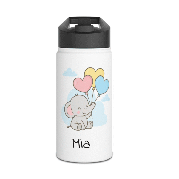 12 oz Custom Kids Bottle – Baby Elephant with Balloons Design - Image 2