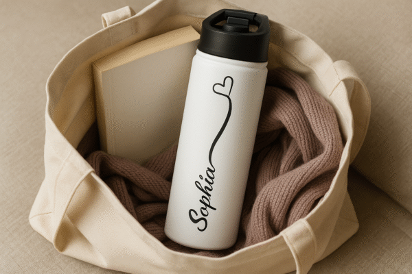 18oz White Personalized Water Bottle – Name with Heart Design - Image 6