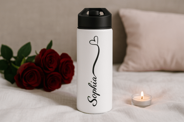18oz White Personalized Water Bottle – Name with Heart Design - Image 4