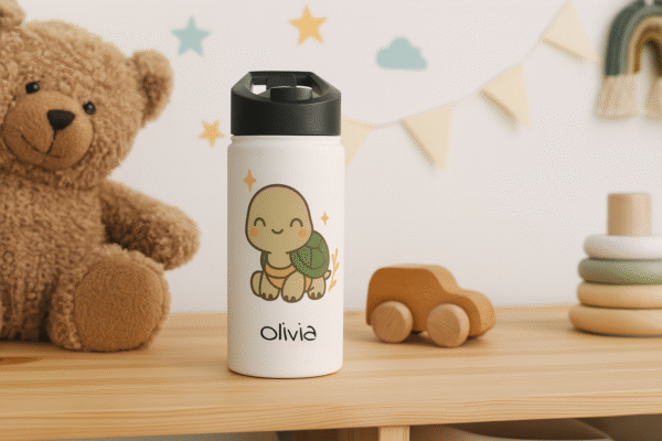 12 oz Custom Kids Bottle – Cute Turtle with Stars - Image 5
