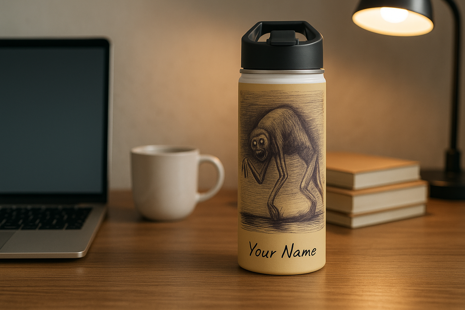 Personalized Stainless Steel Bottle – Vintage Hyde Sketch Design - Image 4
